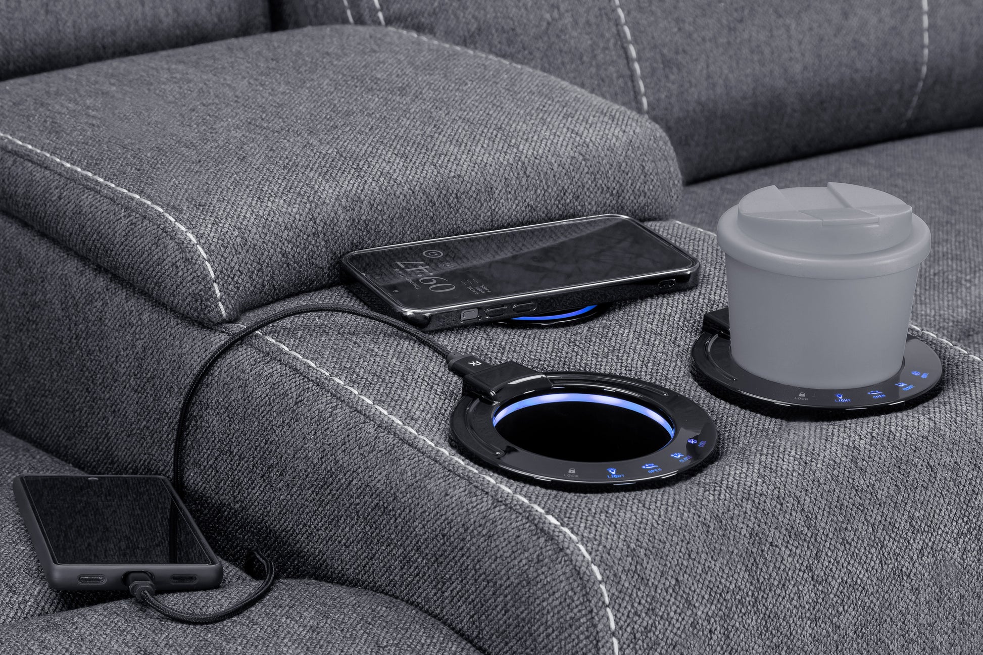Galaxy Tech Recliner Fabric 2 Seater - Grey