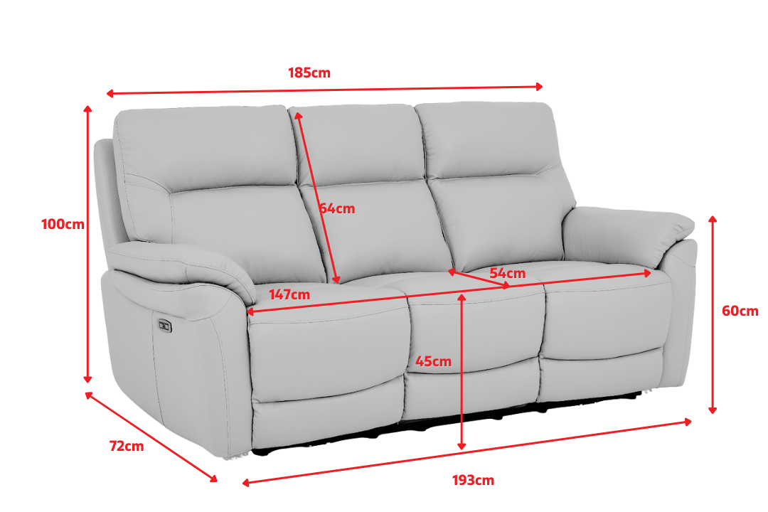 Cinecitta 3 Seater - Dimensions Diagram