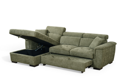 Green Chenille Fabric Corner Sofabed with Storage
