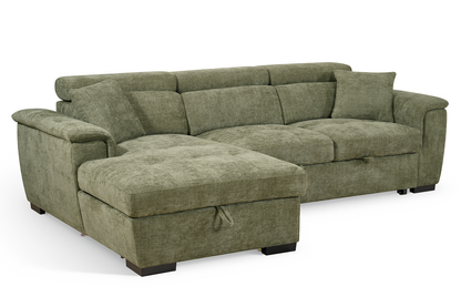 Green Chenille Fabric Corner Sofabed with Storage