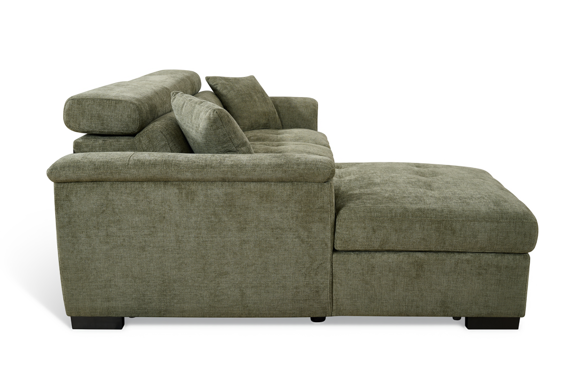 Green Chenille Fabric Corner Sofabed with Storage