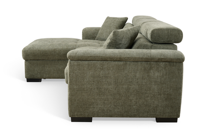 Green Chenille Fabric Corner Sofabed with Storage