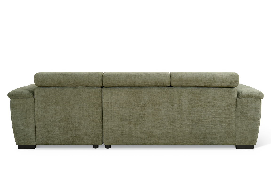 Green Chenille Fabric Corner Sofabed with Storage