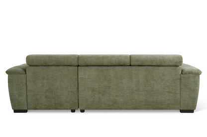 Green Chenille Fabric Corner Sofabed with Storage