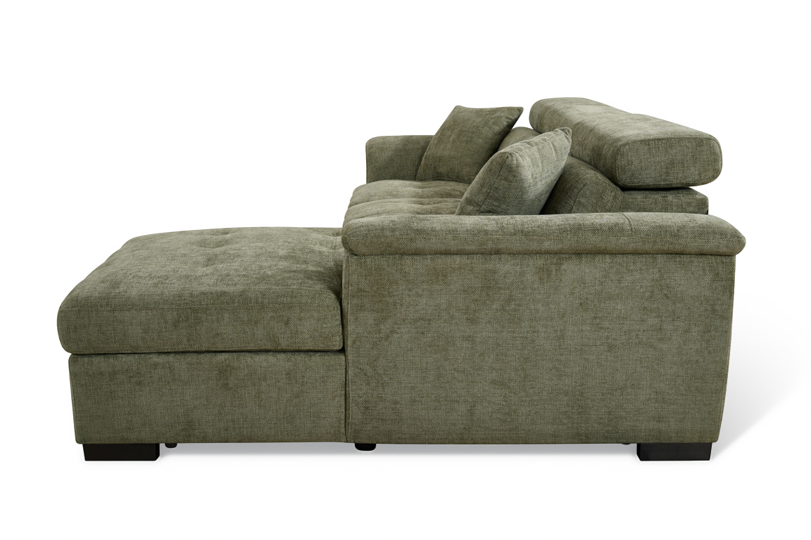 Green Chenille Fabric Corner Sofabed with Storage