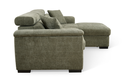 Green Chenille Fabric Corner Sofabed with Storage