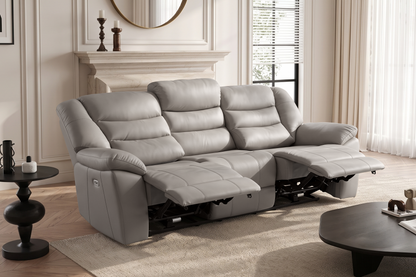 Giovanni 3 Seater Electric Recliner Sofa - Grey Leather - Image 1