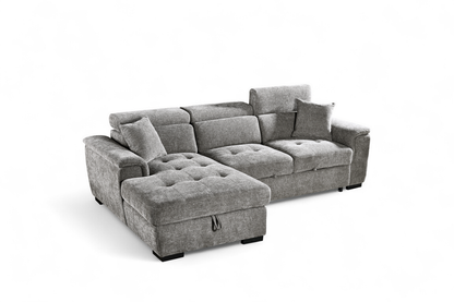 Grey Chenille Fabric Corner Sofabed with Storage