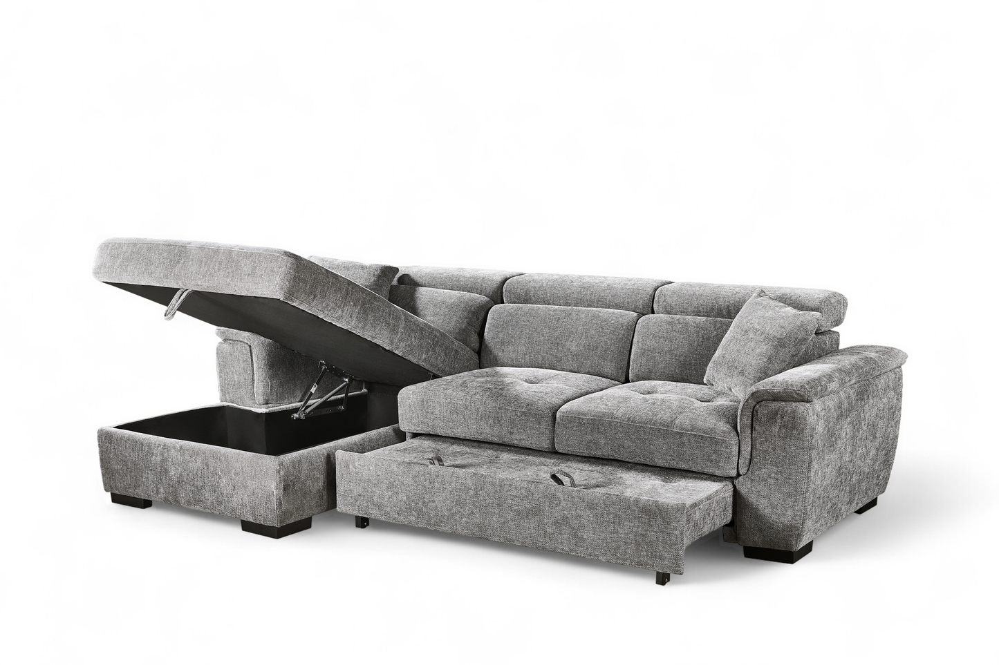 Grey Chenille Fabric Corner Sofabed with Storage