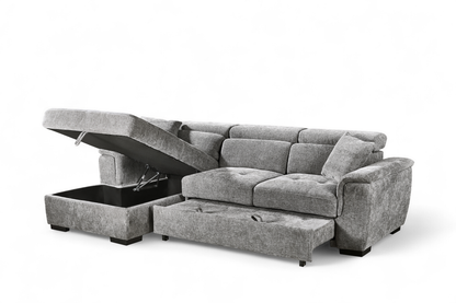 Grey Chenille Fabric Corner Sofabed with Storage