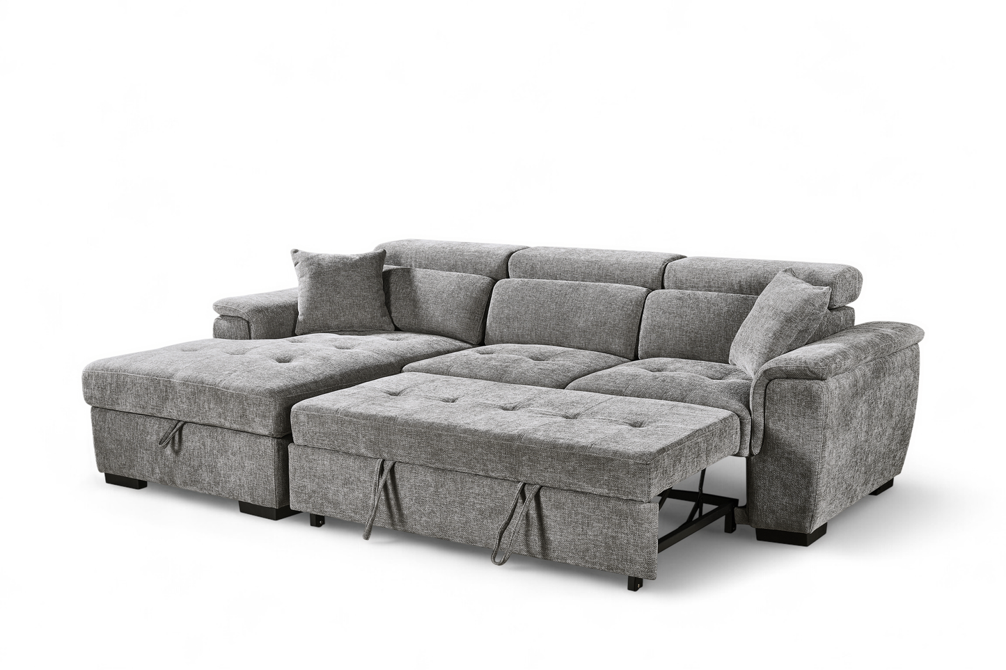 Grey Chenille Fabric Corner Sofabed with Storage