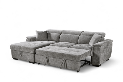 Grey Chenille Fabric Corner Sofabed with Storage