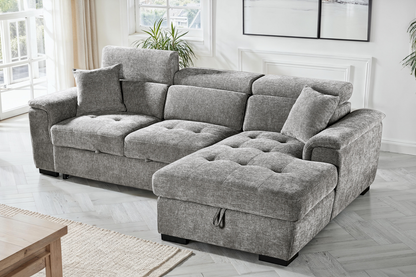 Grey Chenille Fabric Corner Sofabed with Storage