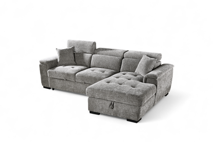 Grey Chenille Fabric Corner Sofabed with Storage