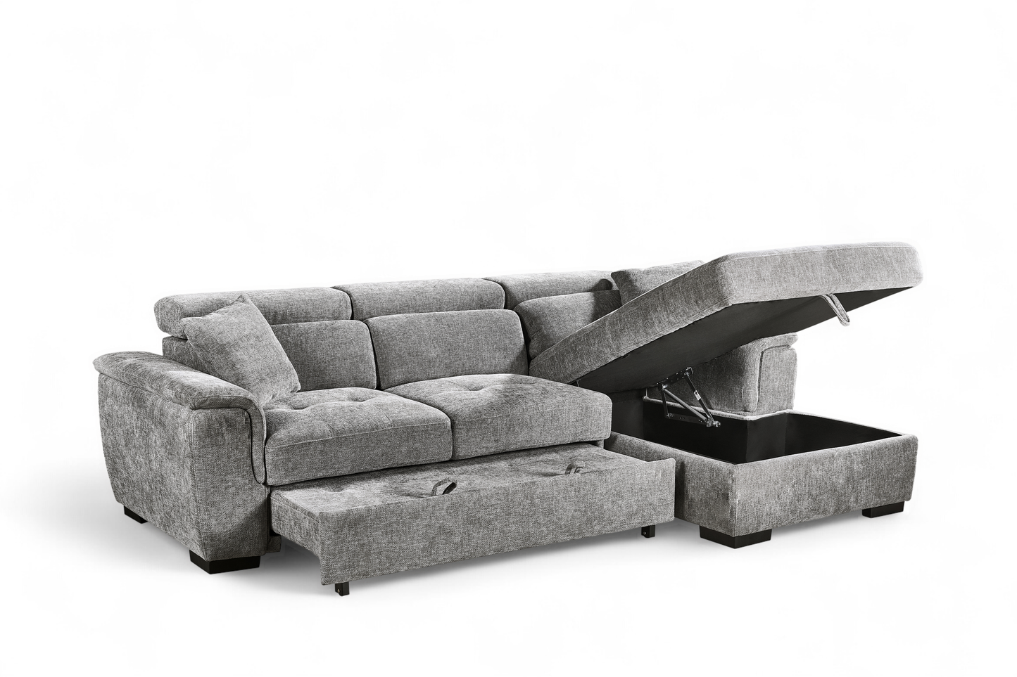 Grey Chenille Fabric Corner Sofabed with Storage
