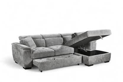 Grey Chenille Fabric Corner Sofabed with Storage