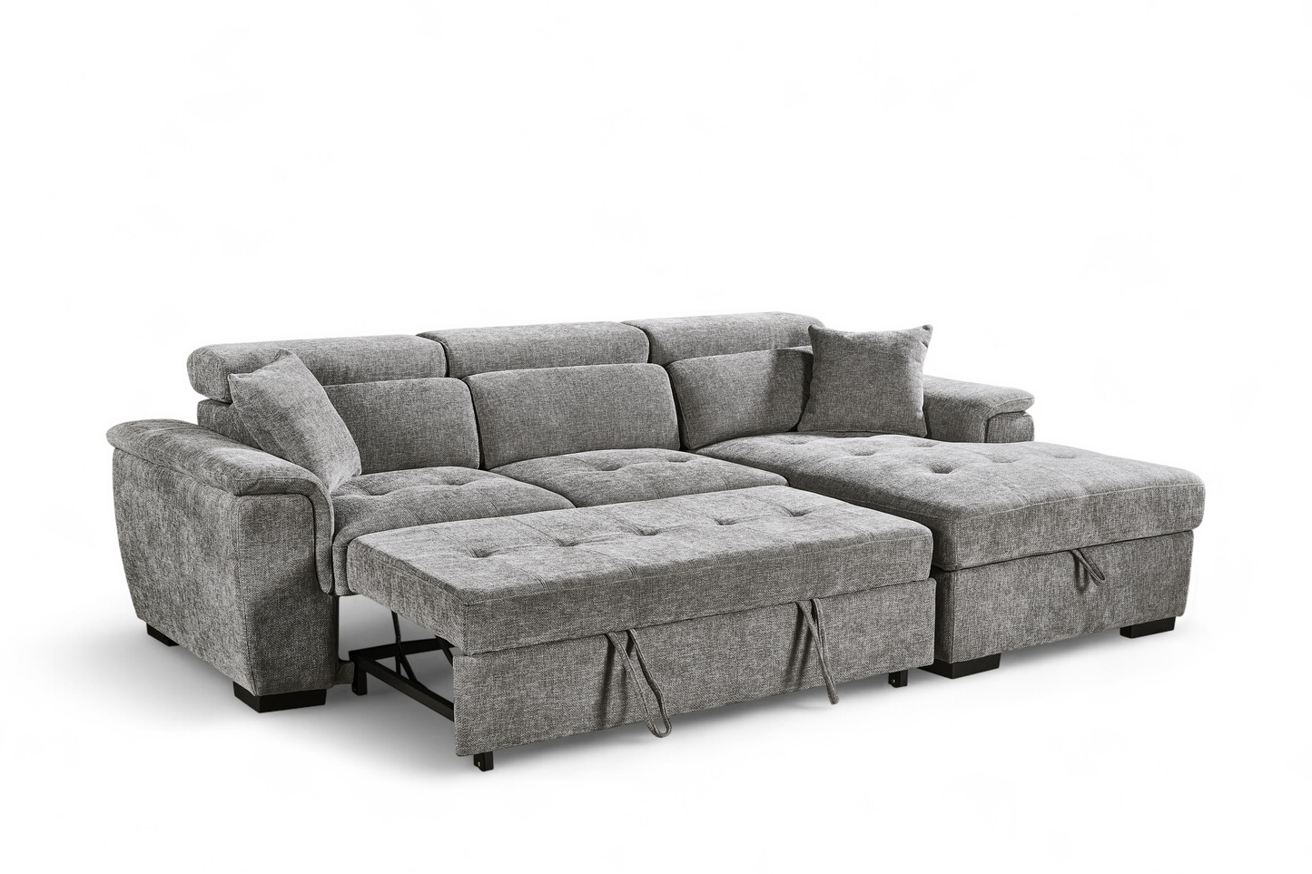 Grey Chenille Fabric Corner Sofabed with Storage