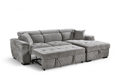 Grey Chenille Fabric Corner Sofabed with Storage