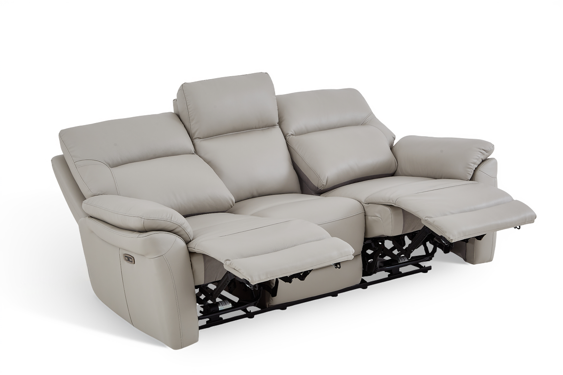 Cinecitta 3 Seater Electric Recliner Sofa - Grey Leather - Image 2