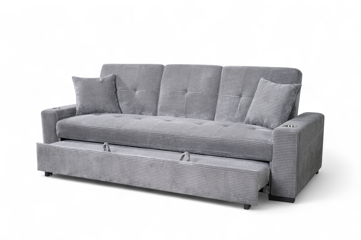 Charles 3 Seater Sofa Bed - Grey Jumbo Cord - Image 3