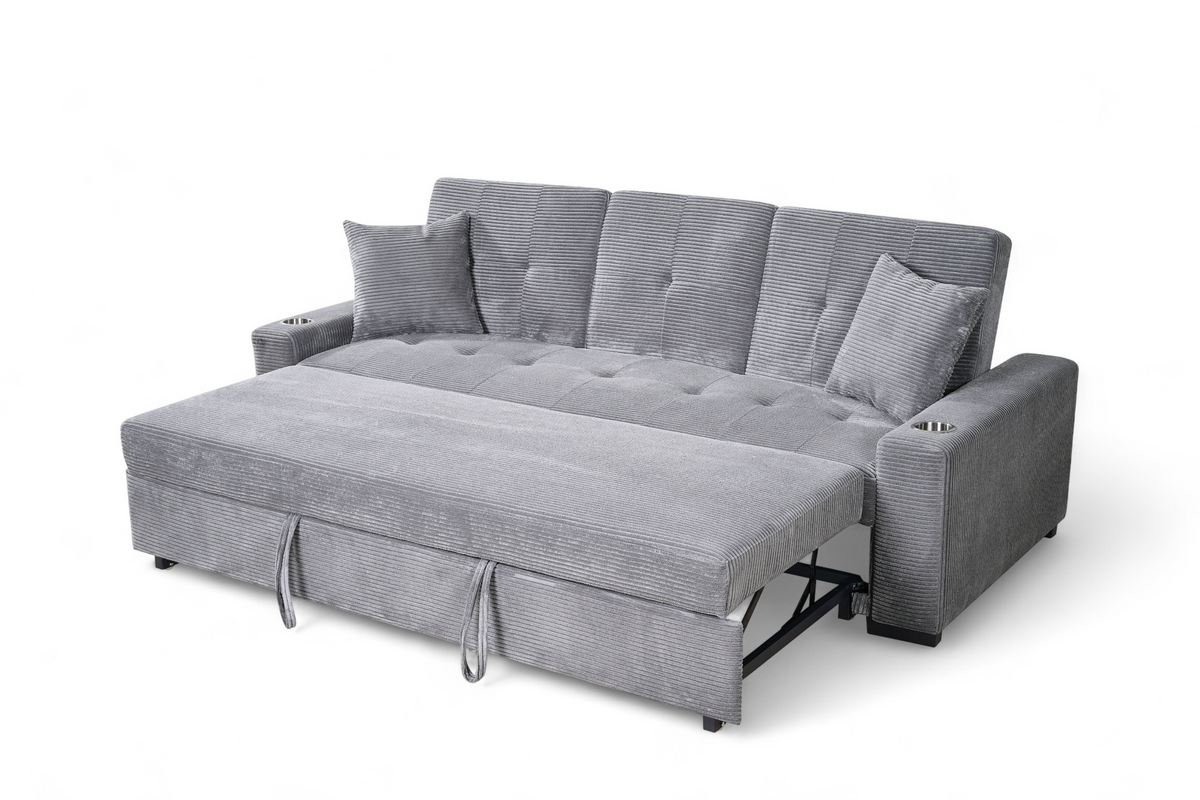 Charles 3 Seater Sofa Bed - Grey Jumbo Cord - Image 4