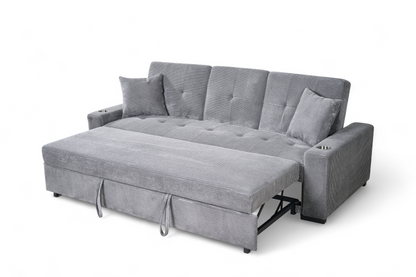 Charles 3 Seater Sofa Bed - Grey Jumbo Cord - Image 4