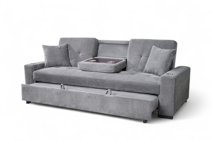 Charles 3 Seater Sofa Bed - Grey Jumbo Cord - Image 2