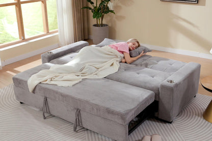 Charles 3 Seater Sofa Bed - Grey Jumbo Cord - Image 7