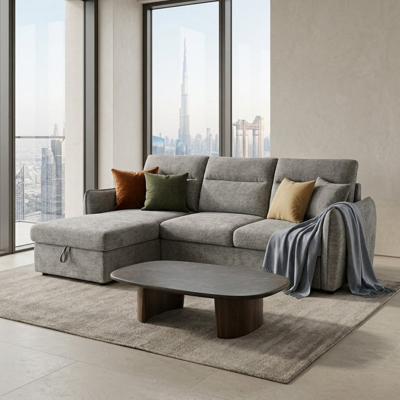Archie Grey Chenille Fabric Corner Sofabed with Storage