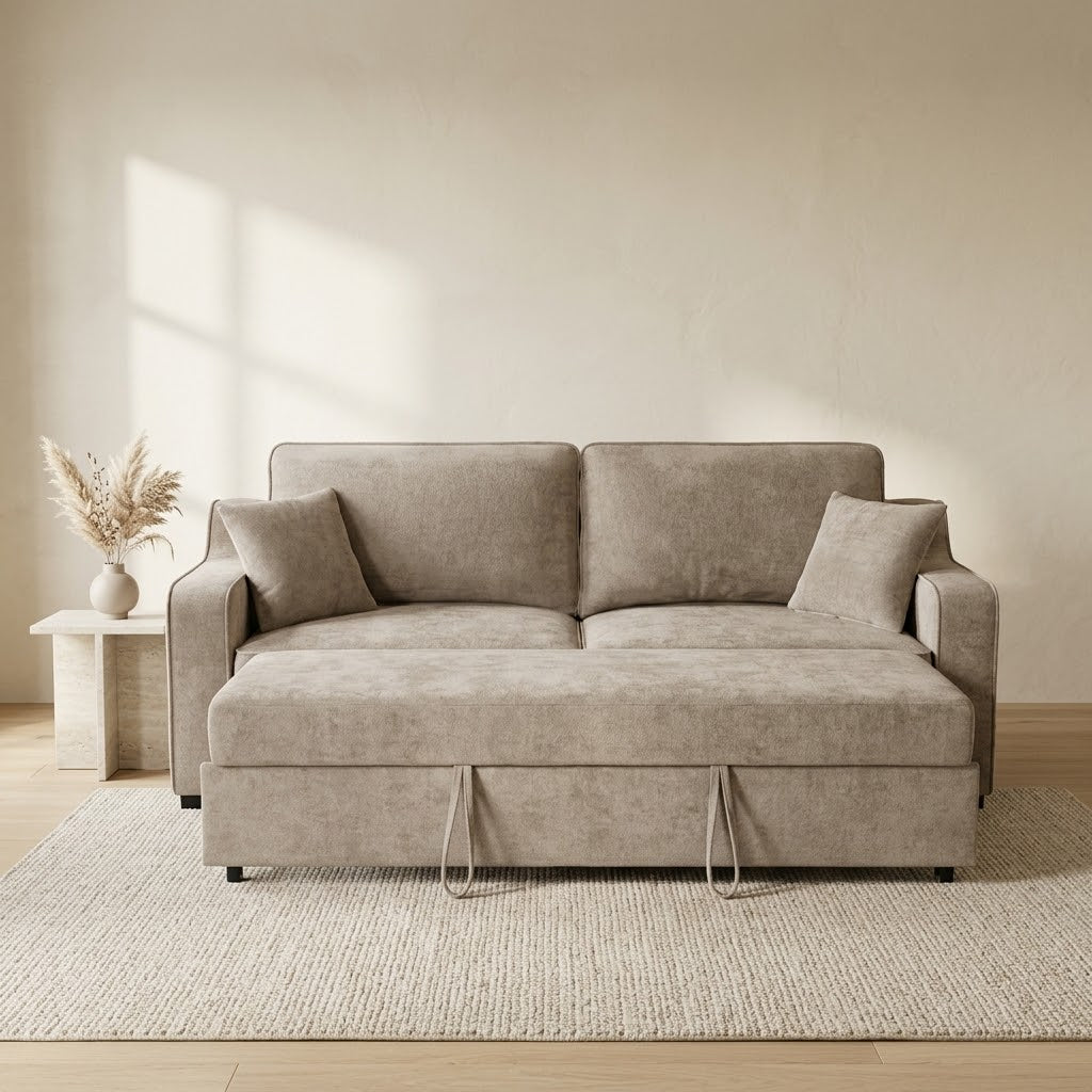 Nathan Beige Chenille Fabric 3 Seater Sofabed