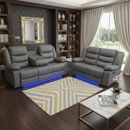 Roma 3+2 Aire Leather Electric Recliner Sofa - Grey