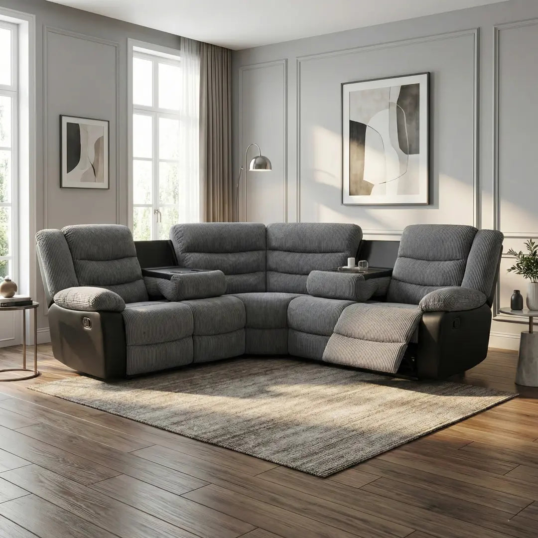 Rio Cord Fabric Recliner Corner Sofa Grey