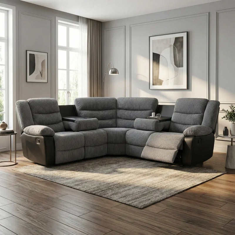Rio Cord Fabric Recliner Corner Sofa Grey