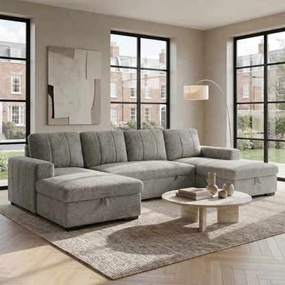 Como U Shape Corner Sofabed With Storage - Grey