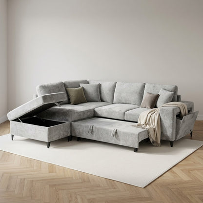 Elara Grey Chenille 1C2 Left Hand Corner Sofa Bed with Storage