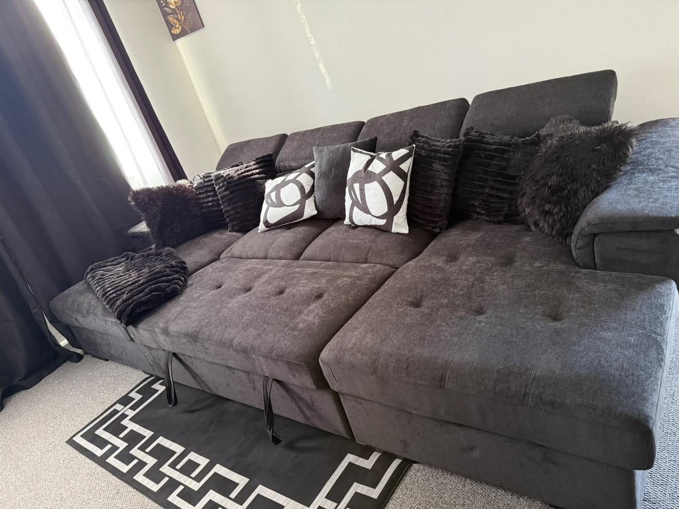 Alaya Storage U Shape Sofabed - Black