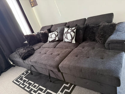 Alaya Storage U Shape Sofabed - Black