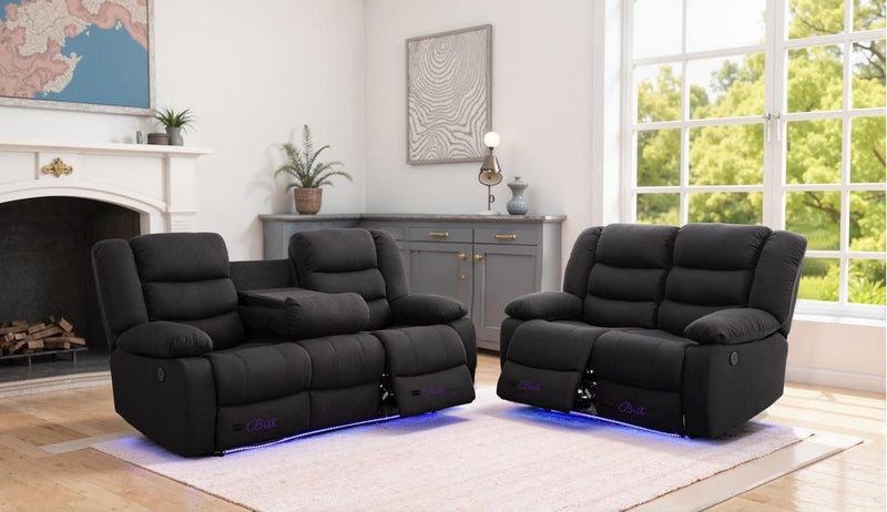 Stallion Electric Recliner Sofa 3+2 Set - Black