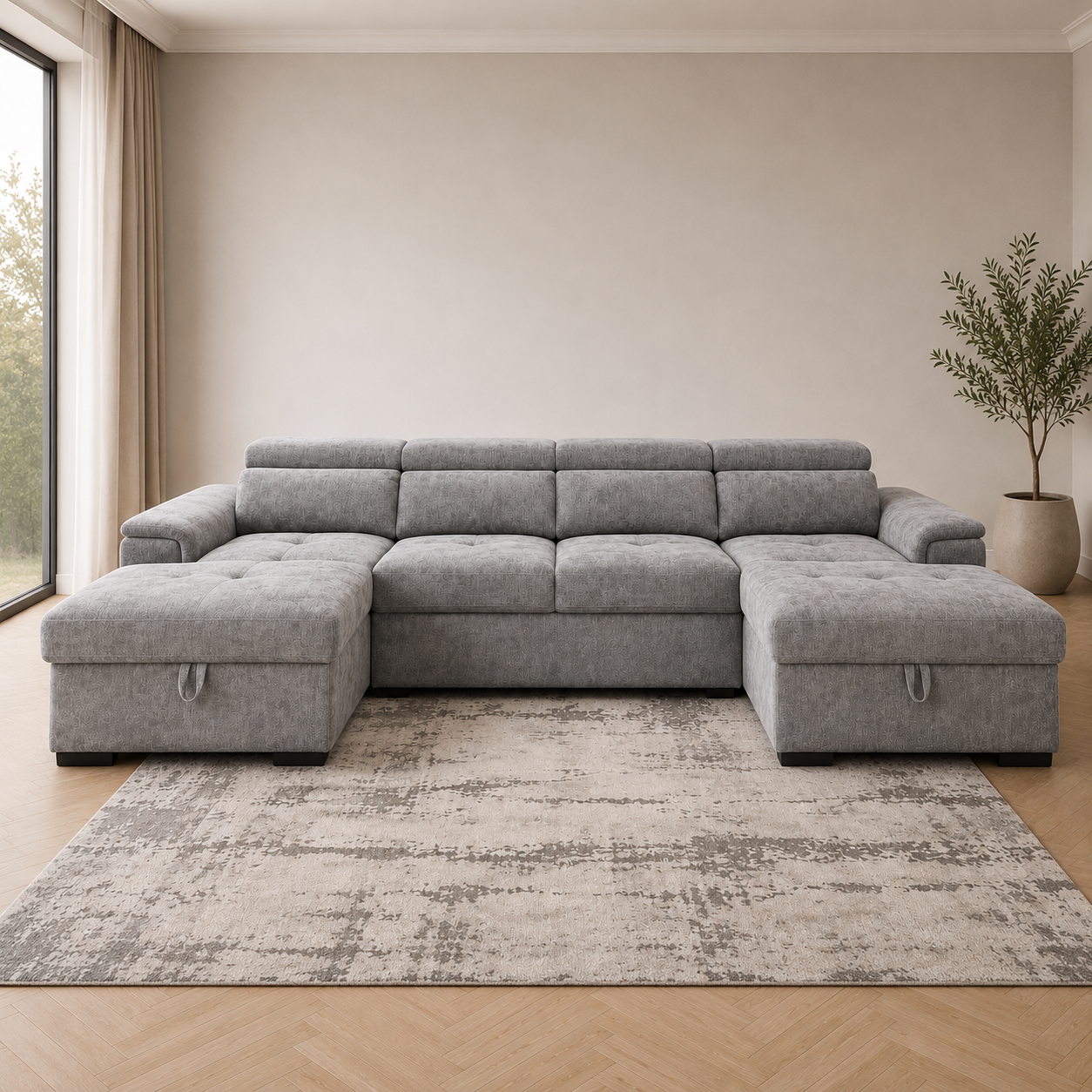 Alaya Storage U Shape Sofabed - Grey