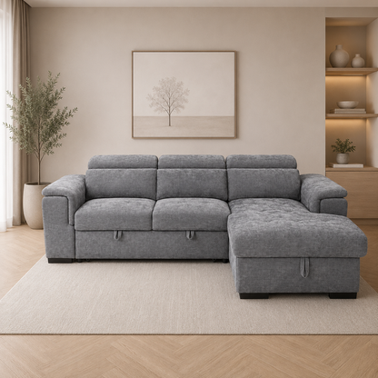 Alaya Storage L Shape Sofa Bed - Grey