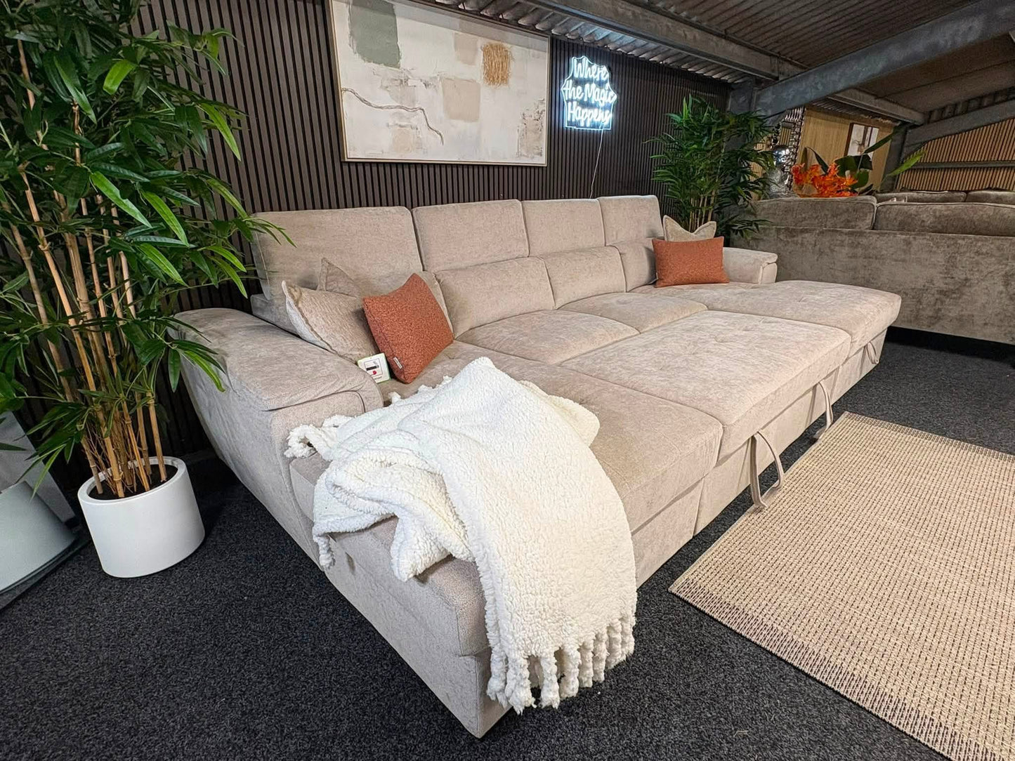 Alaya Storage U Shape Sofabed - Beige