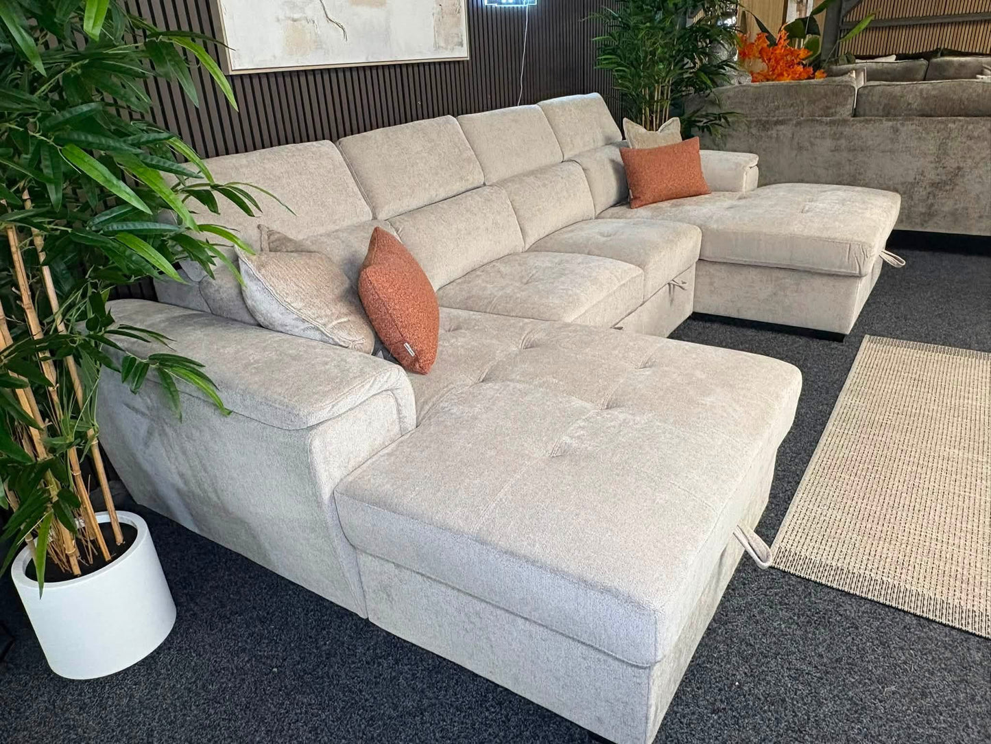 Alaya Storage U Shape Sofabed - Beige