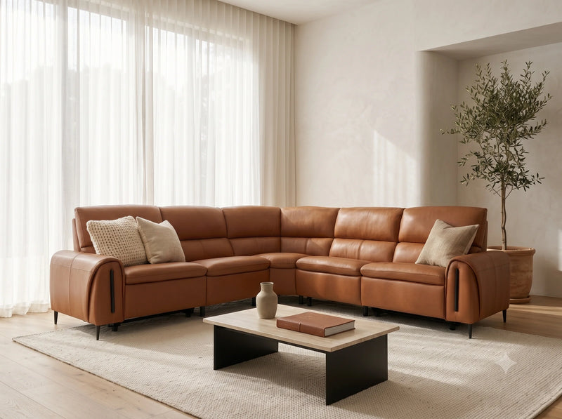 Resillience Power Electric Corner Sofa - Tan Leather