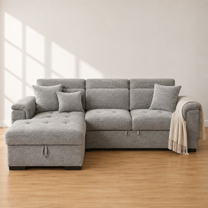 Wilson Grey Chenille Fabric Corner Sofabed with Storage