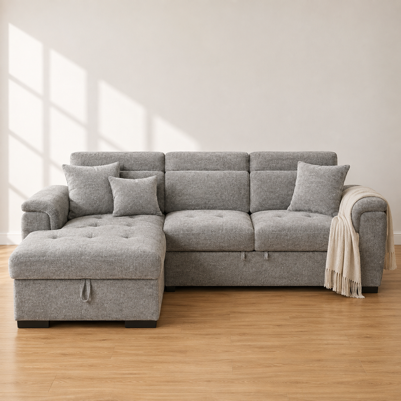 Wilson Grey Chenille Fabric Corner Sofabed with Storage