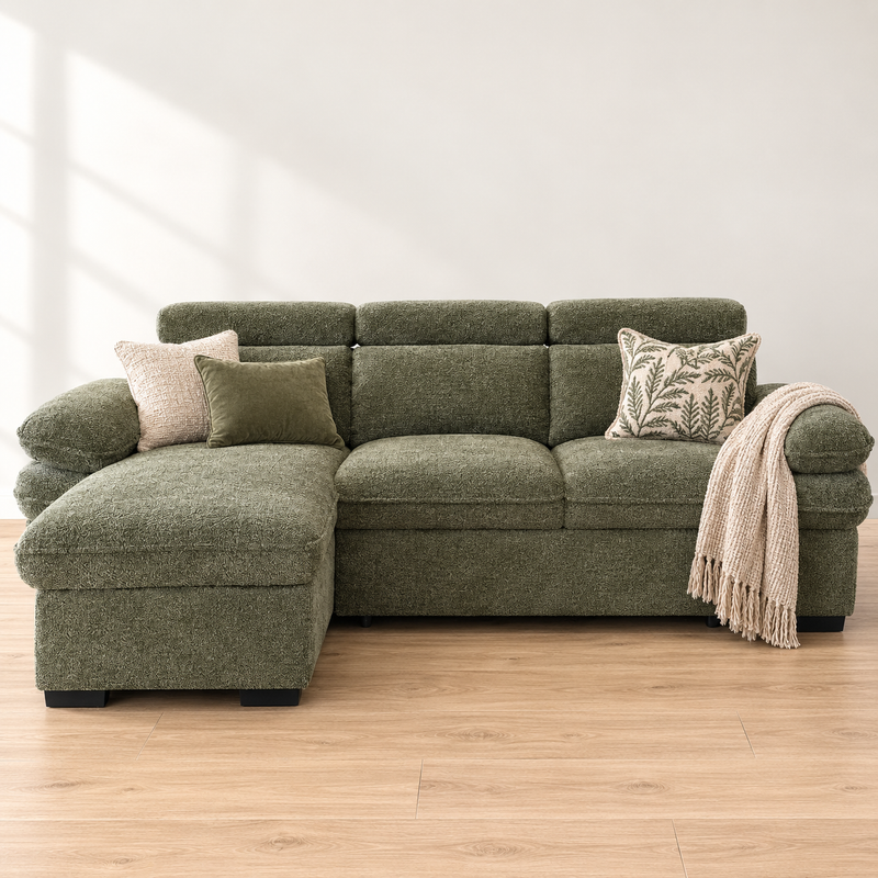Hudson Universal Corner Storage Sofa Bed - Green