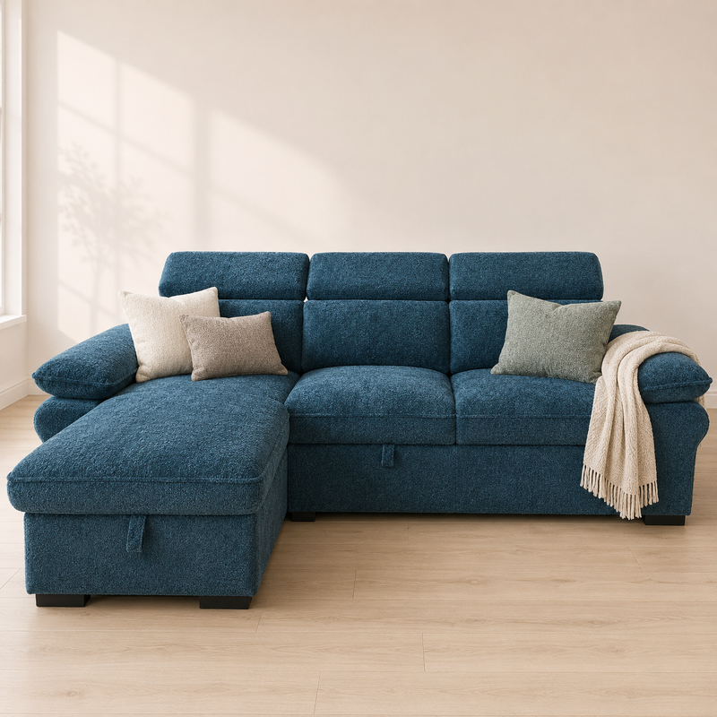 Hudson Universal Corner Storage Sofa Bed - Blue