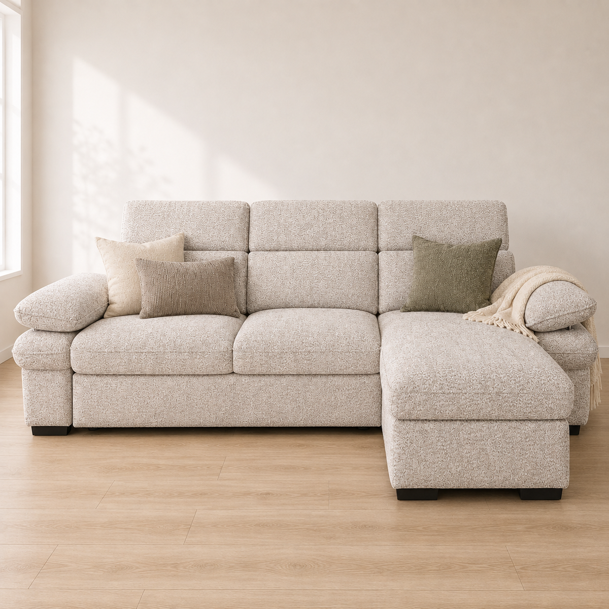Hudson Universal Corner Storage Sofa Bed - Beige