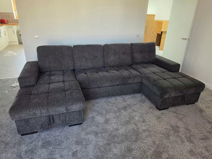 Palermo U Shape Storage Sofa Bed - Grey