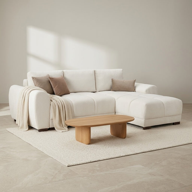 Azzuro Corner Sofa Bed With Storage - Universal Chaise - Plush Velvet  - Cream